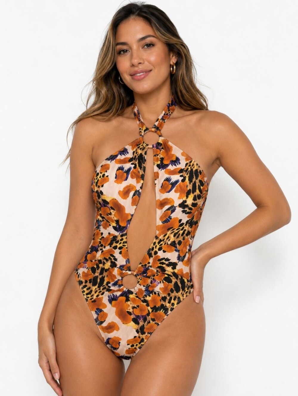 Icon Swim x City Girls Women’s One-Piece Swimsuit Sz L Floral Animal Print Halt